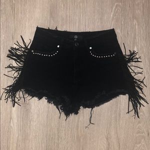 Missguided Black Denim Cutoff Fringe Shorts